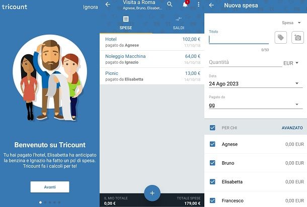 Tricount app per gestione spese condivise