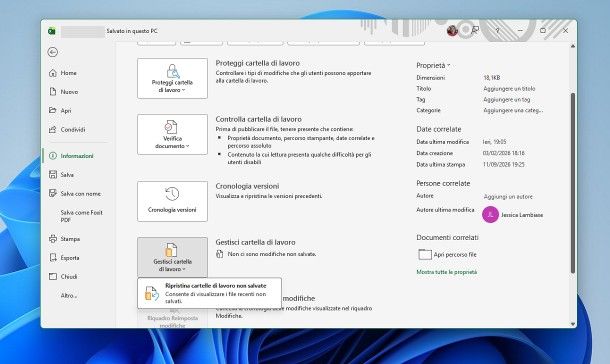 Come ripristinare la versione precedente di un file Excel non salvato