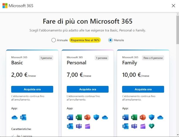 Piani OneDrive