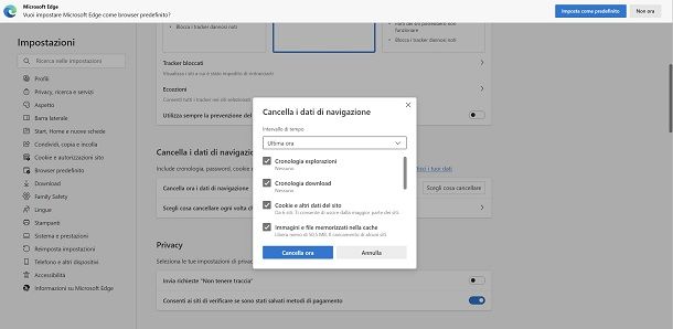 edge cancellare cookie