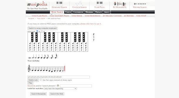 interfaccia piano virtuale sito Musipedia