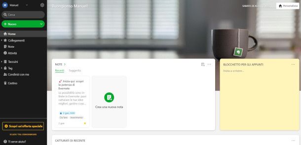 dashboard Evernote online