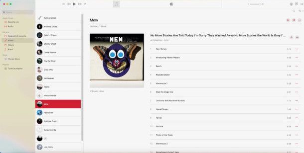 schermata app Musica Mac