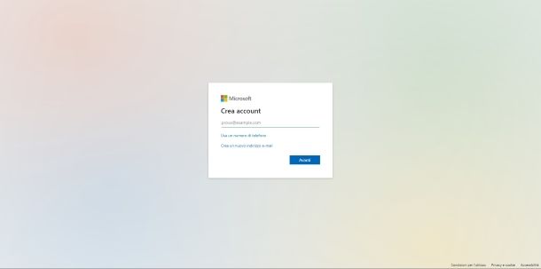 Crea account Microsoft