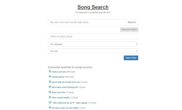 schermata sito Song Search