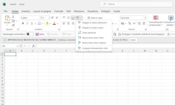 funzione orientamento testo Excel per PC