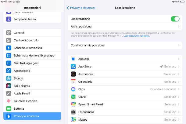 Come attivare localizzazione su iPad