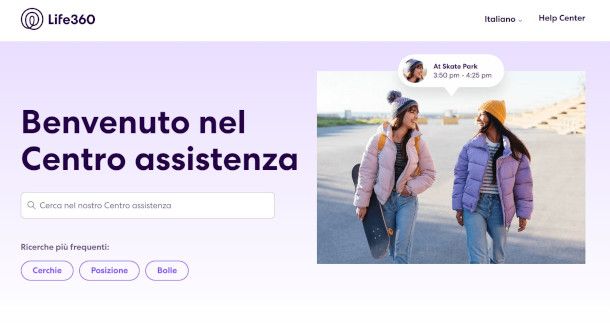 pagine Web Centro Assistenza Life360