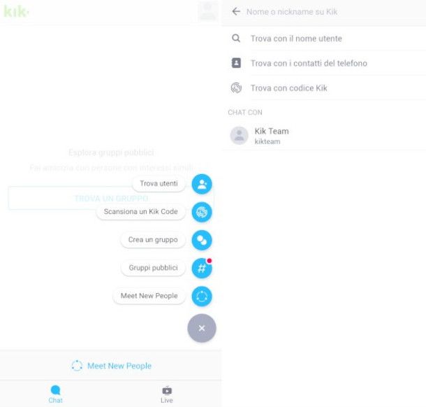 avviare una chat su app Kik