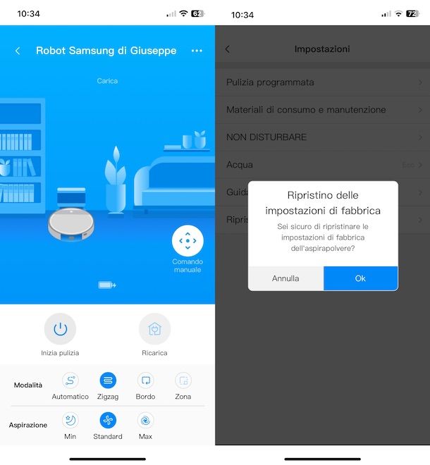 Come ripristinare robot Samsung dall'app