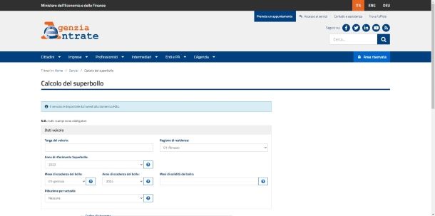 Agenzia Delle Entrate — Calcolo del Superbollo