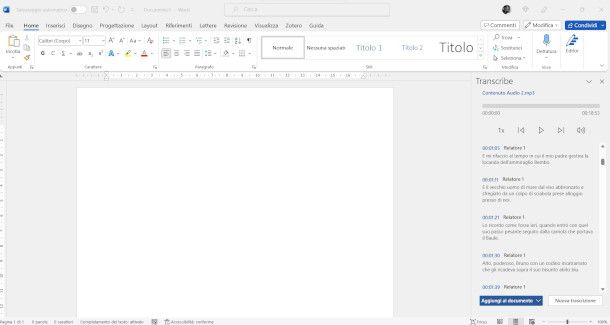 funzione di trascrizione su Word