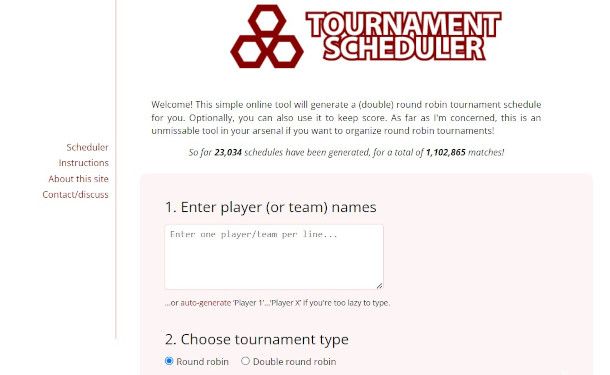 home page sito Tournamente Scheduler
