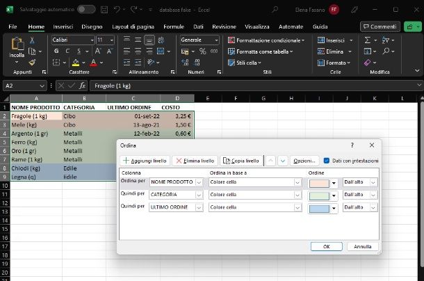 Excel — PC — ordina per colore