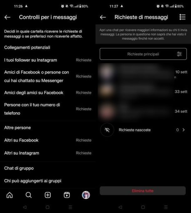 Impostare le richieste di messaggi