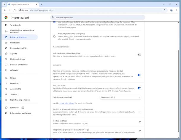 Cambiare DNS Chrome