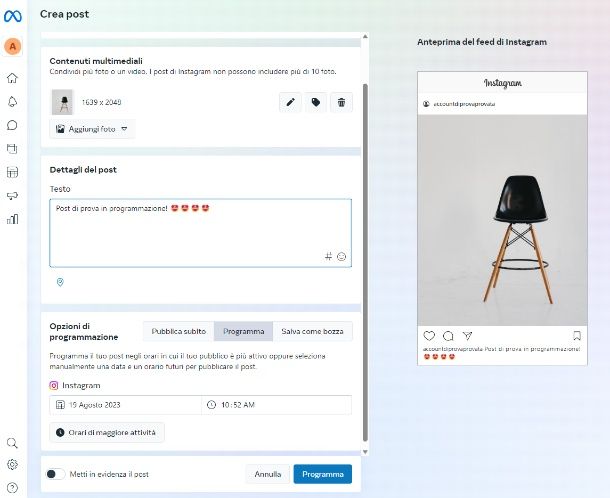 Programma post Insta da PC
