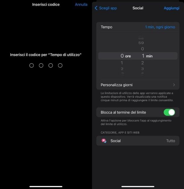 Tempo di utilizzo social iPhone