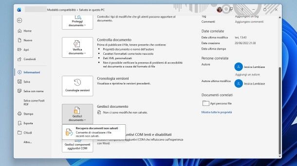 Come ripristinare la versione precedente di un file Word non salvato