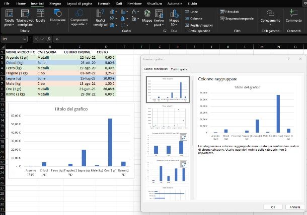 Excel — PC — ordina grafico