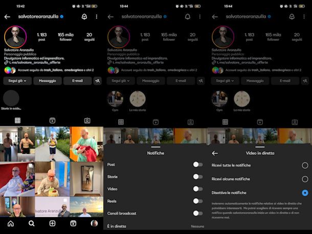 Come disattivare le notifiche di Instagram di un profilo