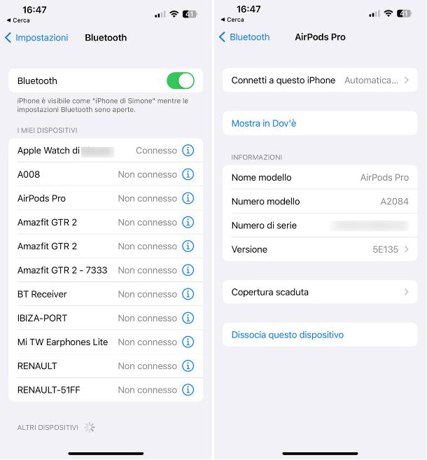 Come disattivare la localizzazione delle AirPods