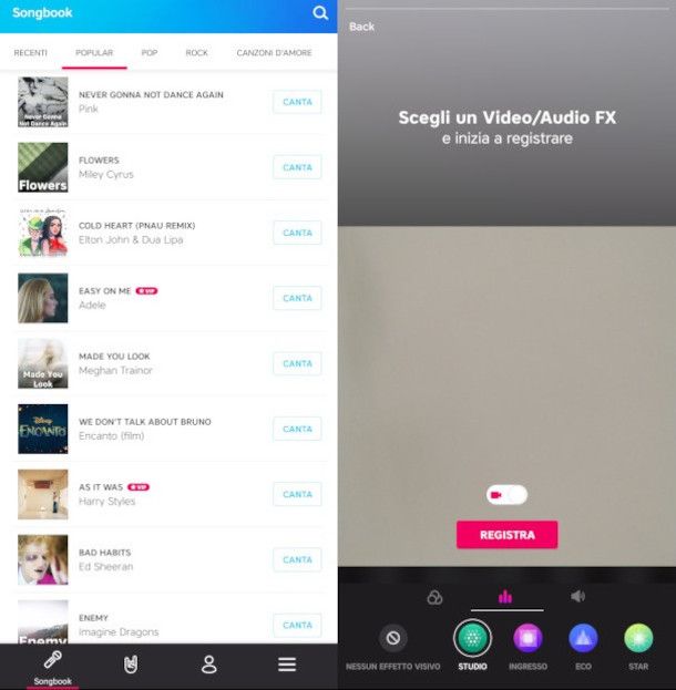 schermate app Karaoke di Yokee