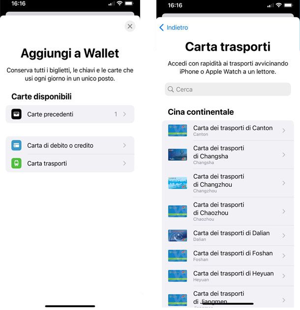 aggiungi carta trasporti su Apple Wallet