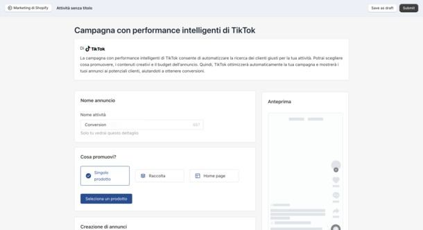 Creazione annuncio TikTok