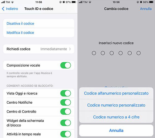 Come cambiare password blocco schermo iPhone