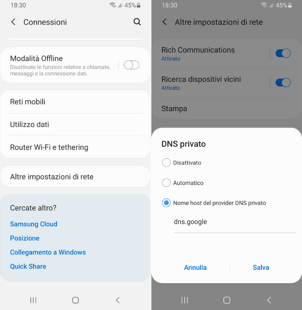 Cambiare DNS Android