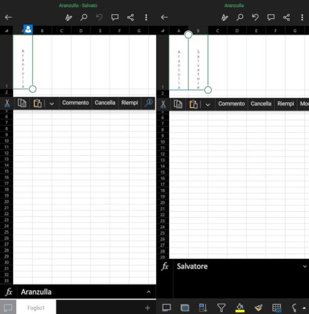 orientamento testo in verticale su app Excel