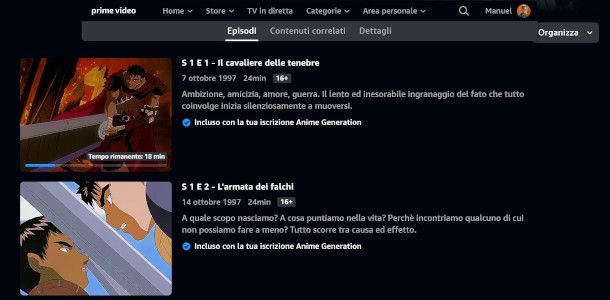 primi episodi in ordine cronologico Berserk su Prime Video