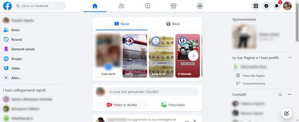 Storie Facebook da PC