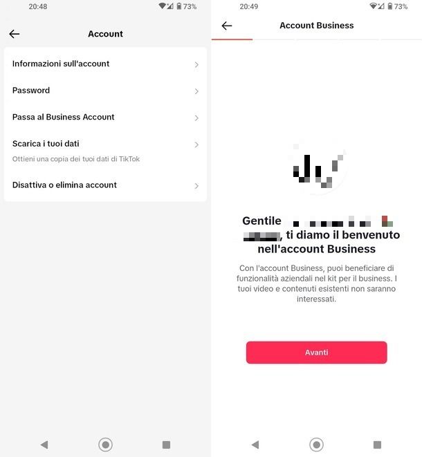 Passaggio al Business Account TikTok