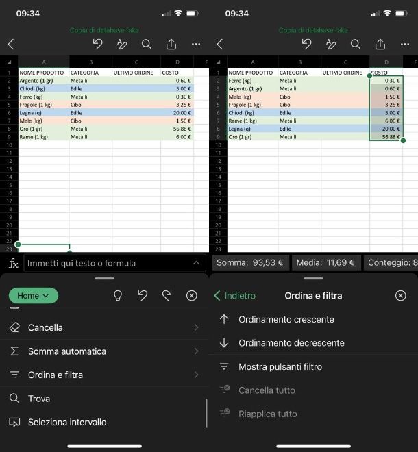 Excel — smartphone — crescente