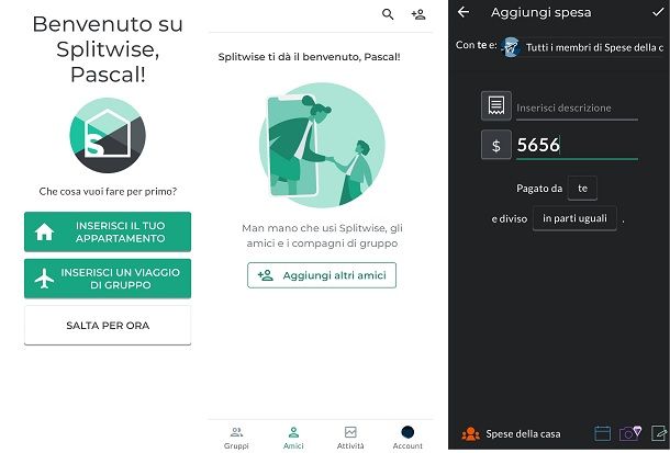 Splitwise app per gestione spese di gruppo