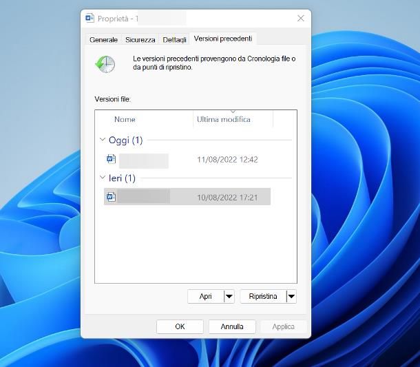 Come ripristinare la versione precedente di un file: funzioni di sistema