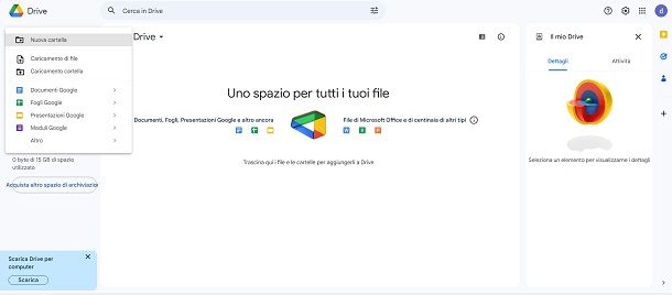 gogle drive caricare file