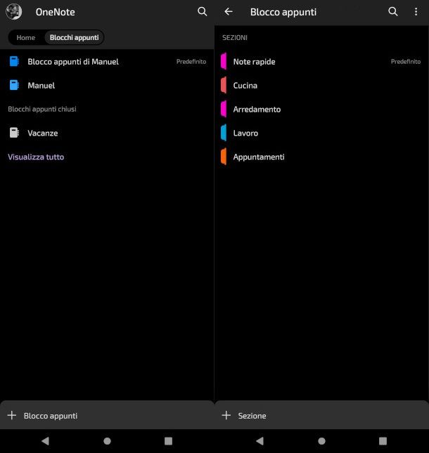 OneNote Android blocco appunti