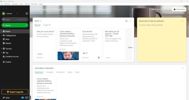 schermata Evernote PC