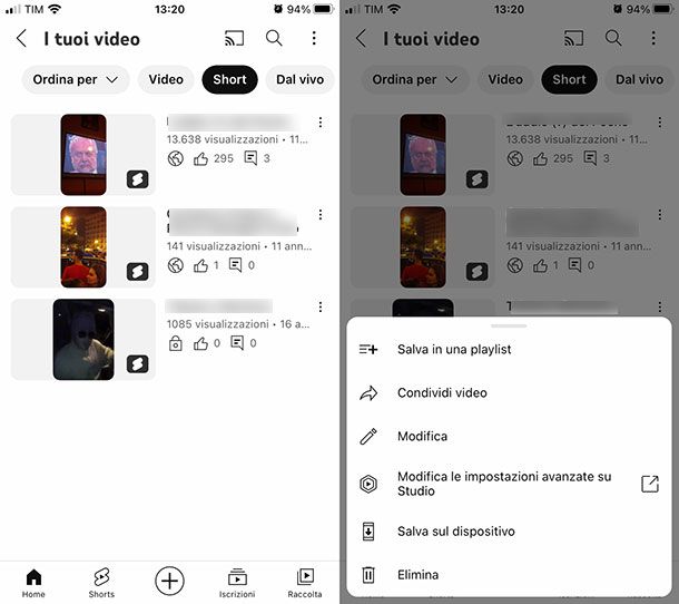 Come rimuovere uno Short su YouTube