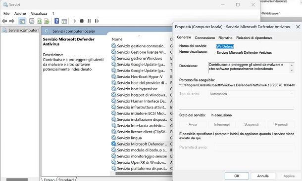 Windows defender servizi