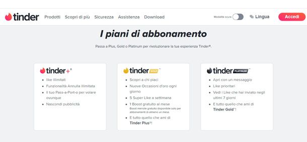 Abbonamenti Tinder