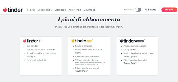 Abbonamenti Tinder
