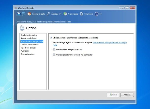 Come attivare Windows Defender su Windows 7