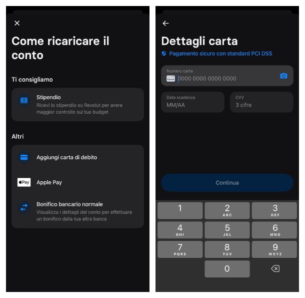 Ricarica Revolut via app