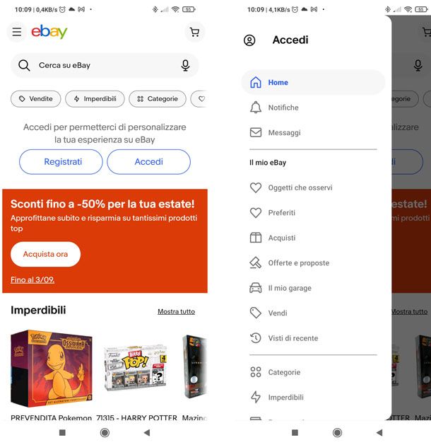 Creare account eBay tramite app