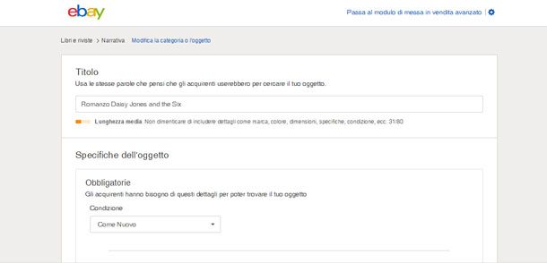 Inserzione eBay da PC