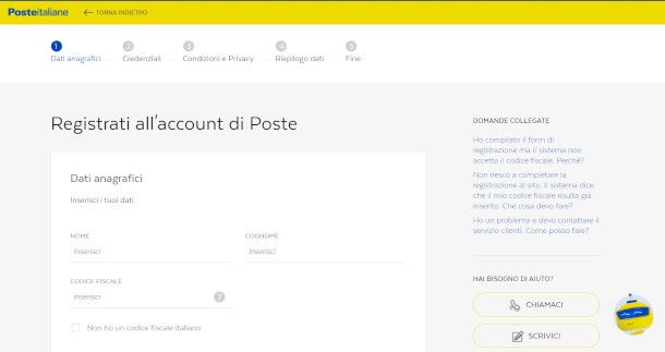 registrazione sito Poste.it